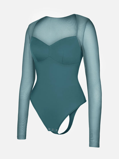 Willluxe Mesh Panel V-Neck Bodysuit
