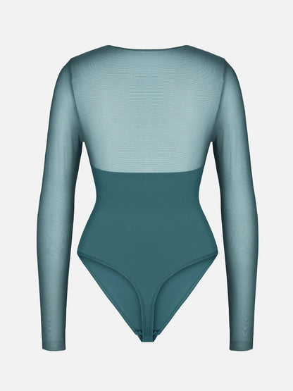 Willluxe Mesh Panel V-Neck Bodysuit