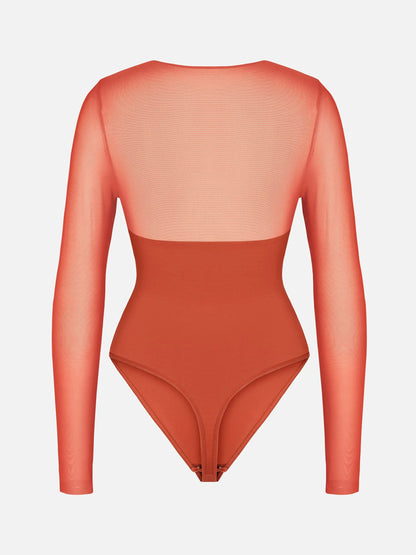 Willluxe Mesh Panel V-Neck Bodysuit