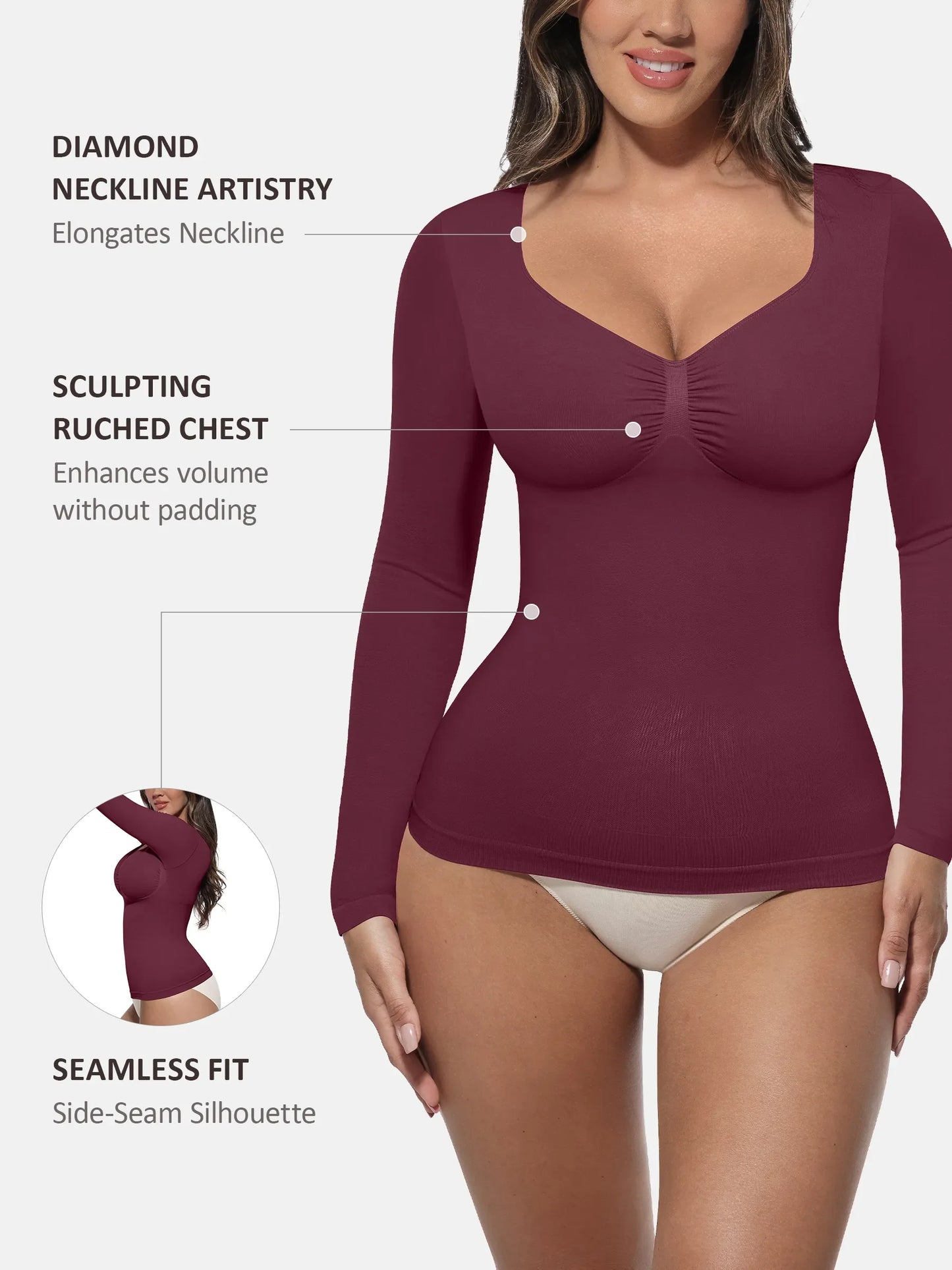 Willluxe Seamless Long Sleeve Tummy Control Thong Bodysuit