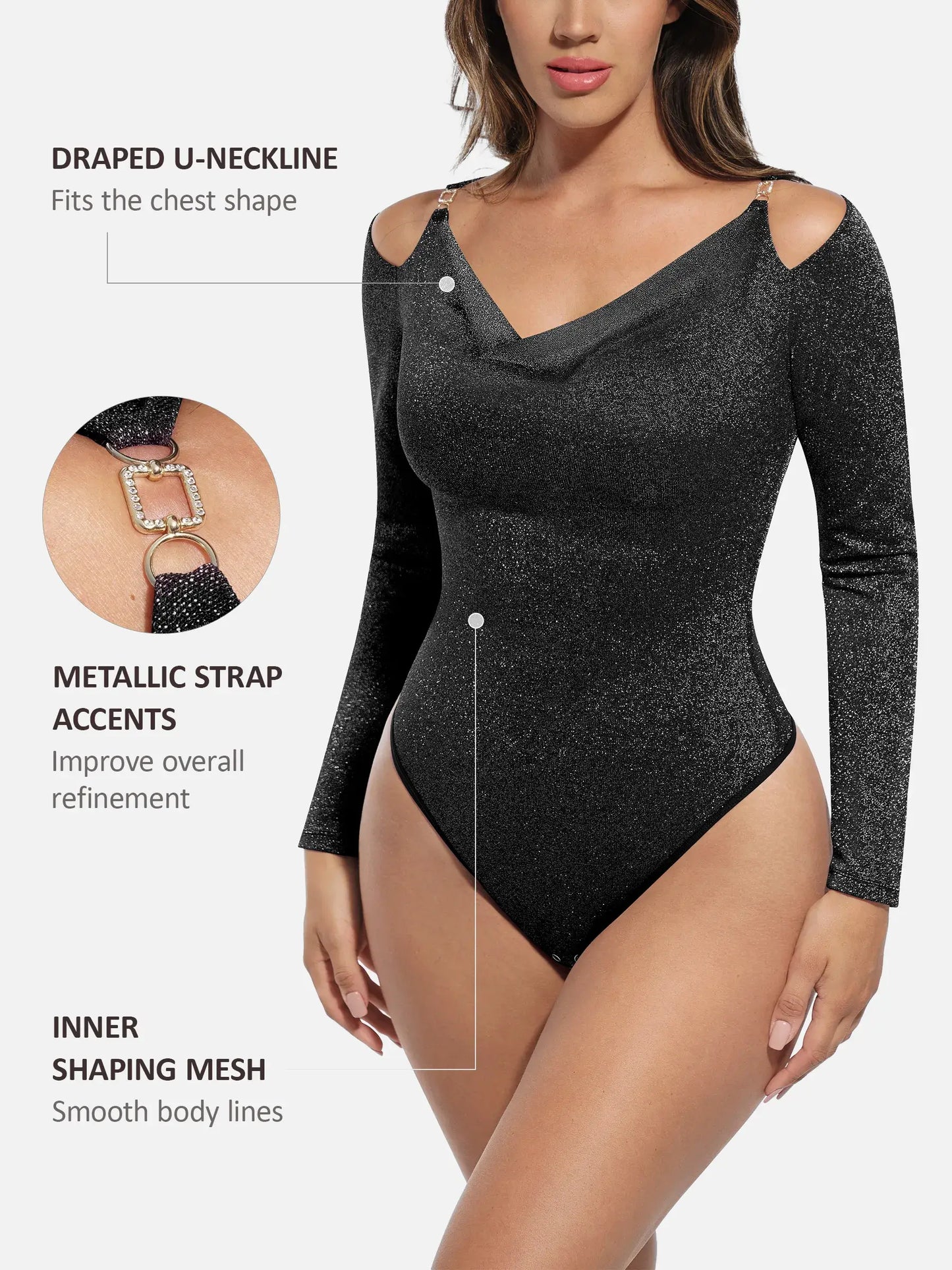 Willluxe Shiny Swing Collar All In One Bodysuit