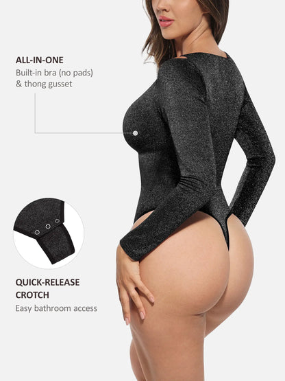 Willluxe Shiny Swing Collar All In One Bodysuit