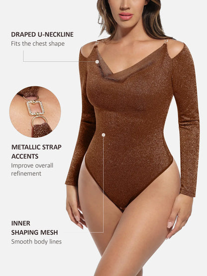 Willluxe Shiny Swing Collar All In One Bodysuit