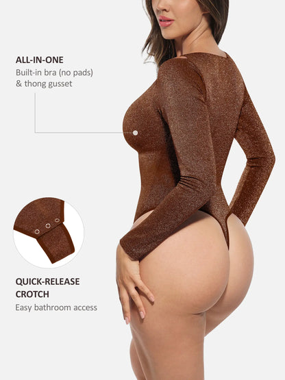 Willluxe Shiny Swing Collar All In One Bodysuit