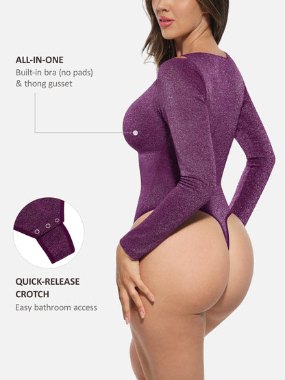 Willluxe Shiny Swing Collar All In One Bodysuit