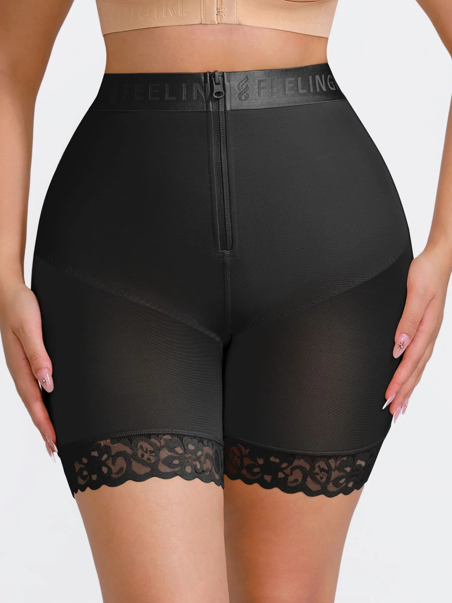 Willluxe Front-Zip Mid-Waist Shapewear Shorts