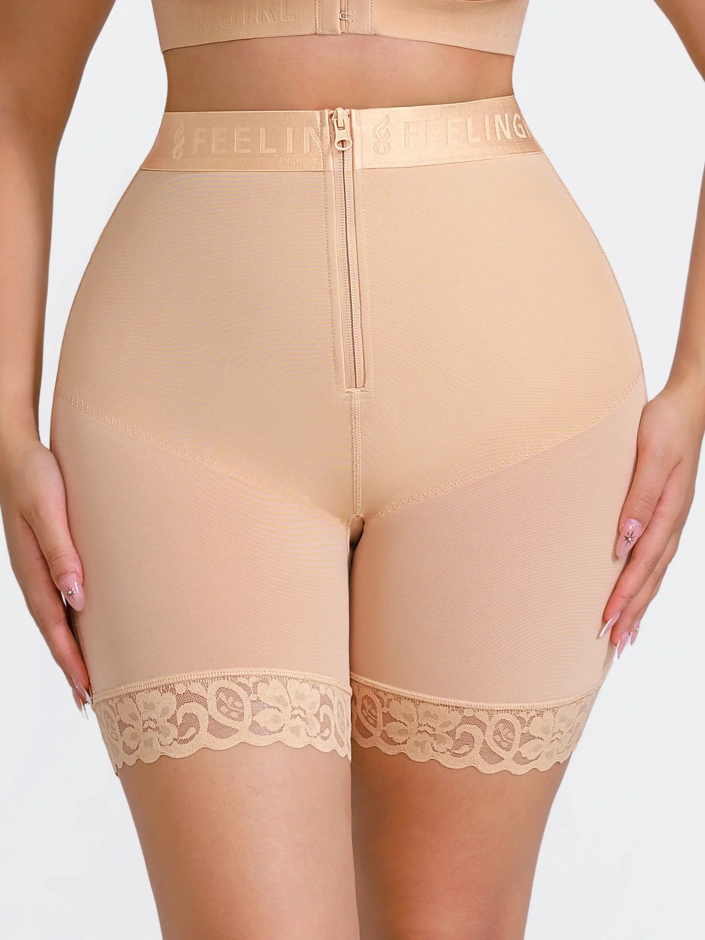 Willluxe Front-Zip Mid-Waist Shapewear Shorts