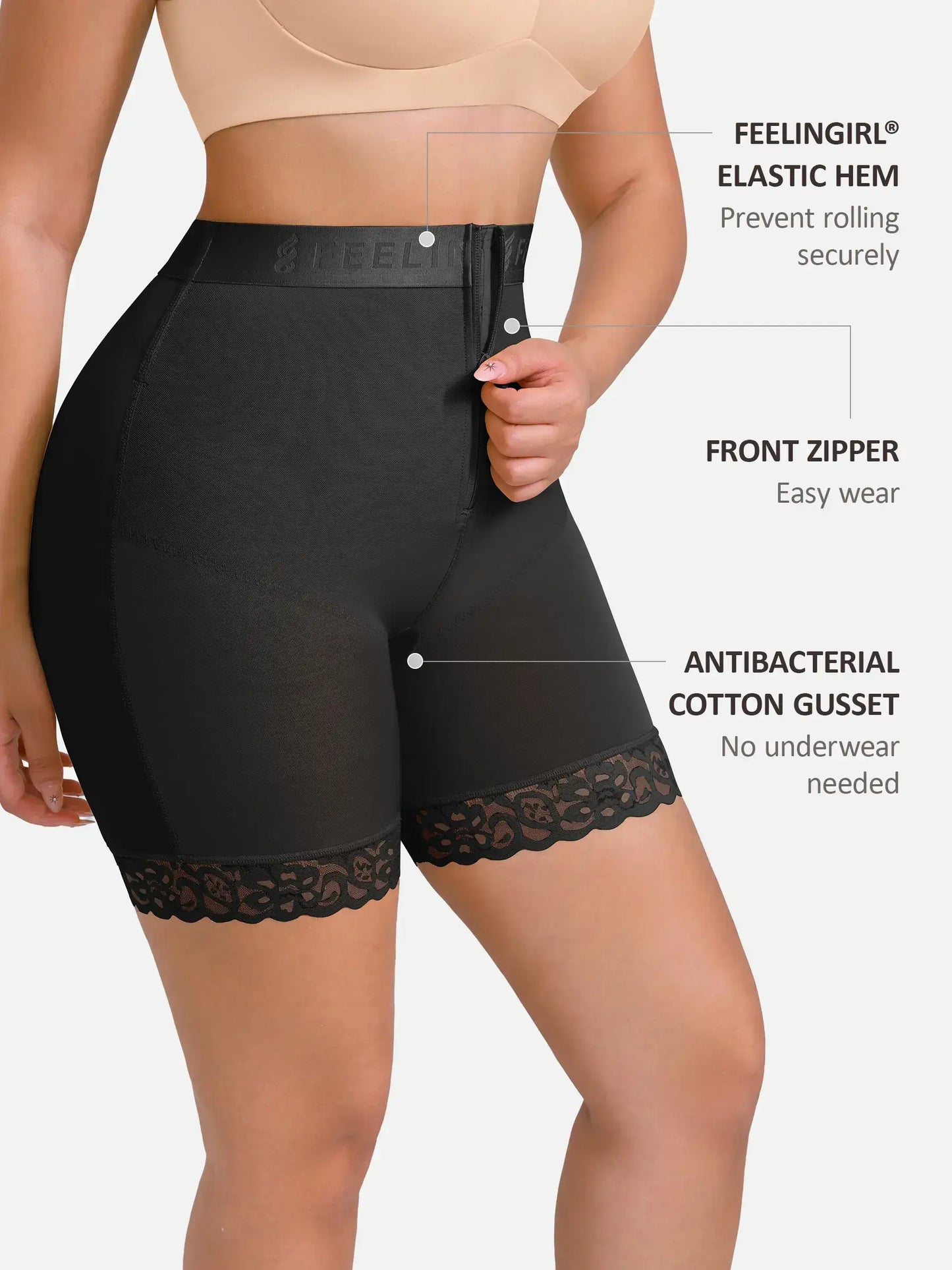 Willluxe Front-Zip Mid-Waist Shapewear Shorts