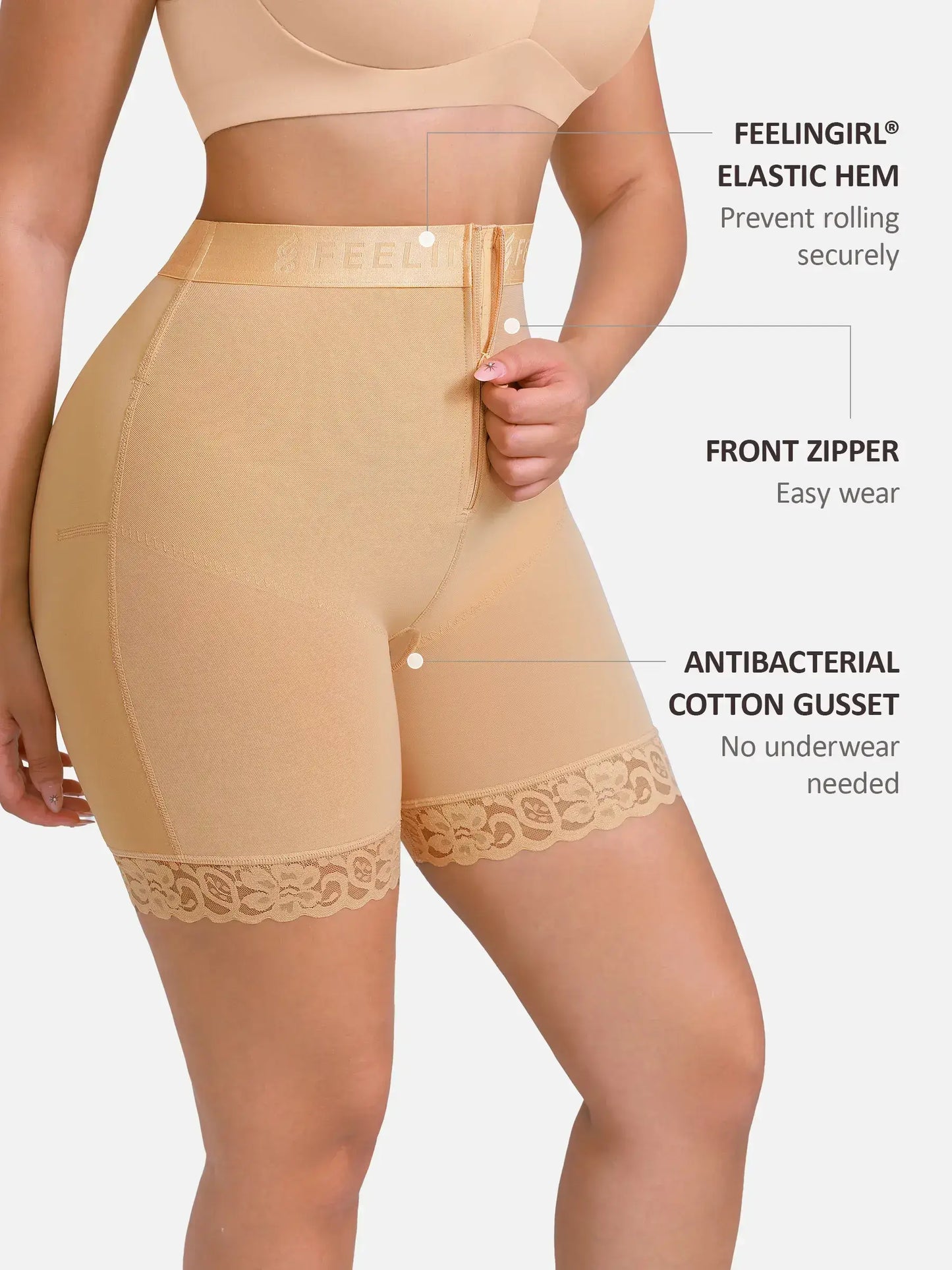 Willluxe Front-Zip Mid-Waist Shapewear Shorts