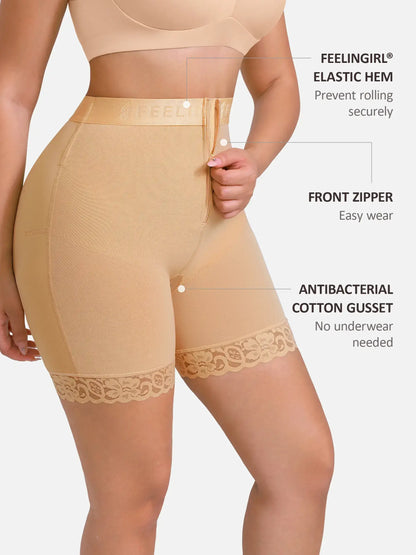Willluxe Front-Zip Mid-Waist Shapewear Shorts