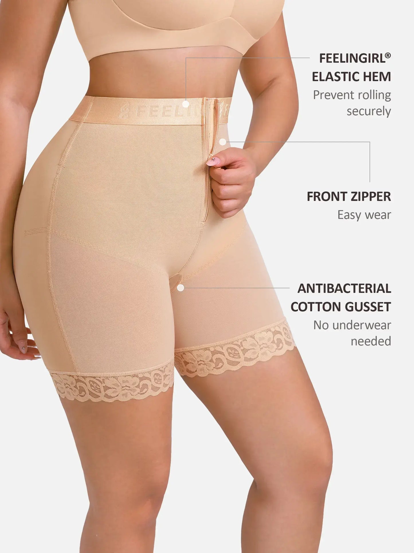 Willluxe Front-Zip Mid-Waist Shapewear Shorts