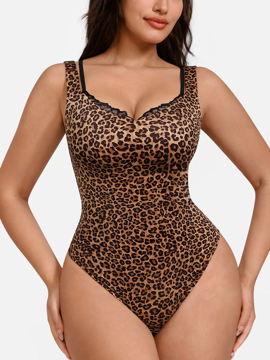 Willluxe Lace-Trimmed Deep V Bodysuit