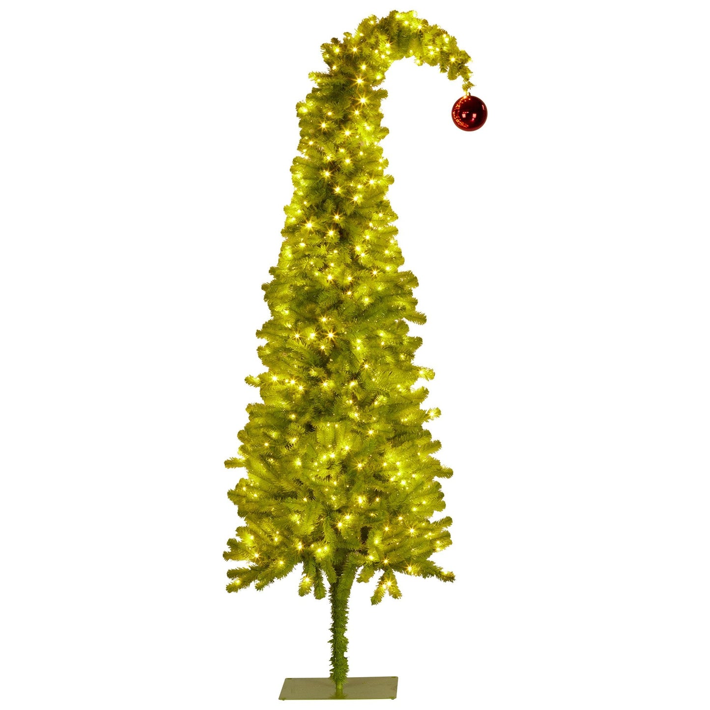 Christabelle 7.5ft Christmas Gremlin Tree Curved Top Red Bauble LED Lights