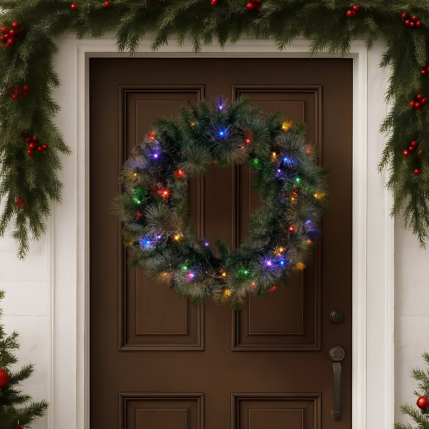 Christabelle 61cm Christmas Wreath LED Lights Glittery Gold Pine Front Door Decoration Ornament