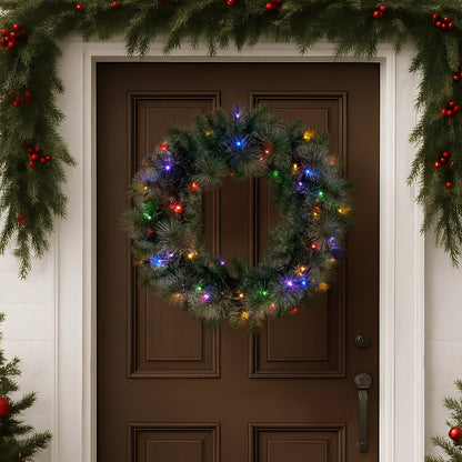 Christabelle 61cm Christmas Wreath LED Lights Glittery Gold Pine Front Door Decoration Ornament