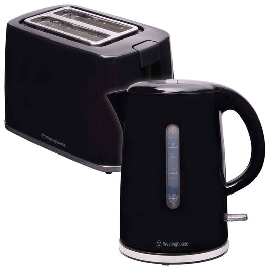Westinghouse Electric Tea/Coffee Water Kettle 1.7L & 2 Slice Toaster (Black Set)