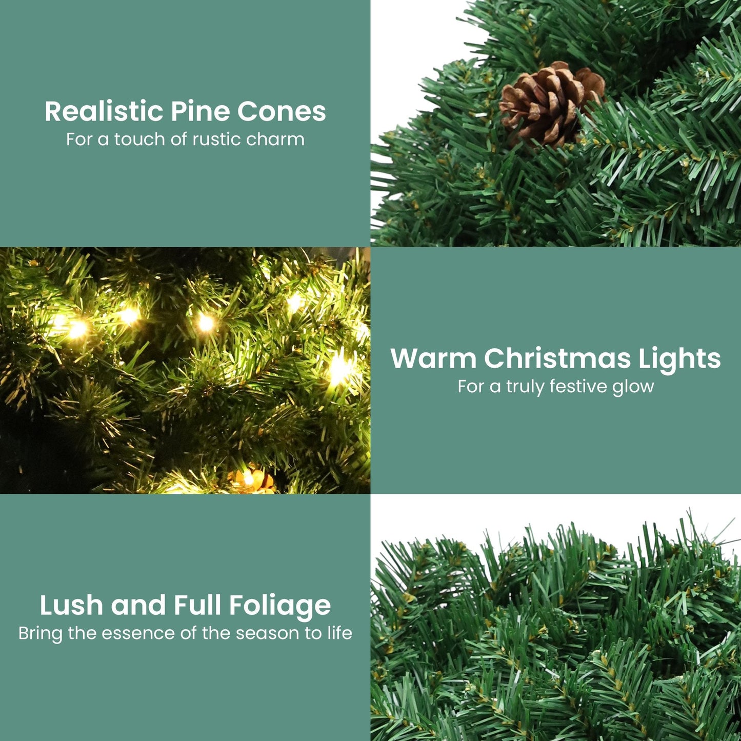 Christabelle 61cm Christmas Wreath  Yuletide Glow with Pine Cones and LED Lights Front Door Decoration