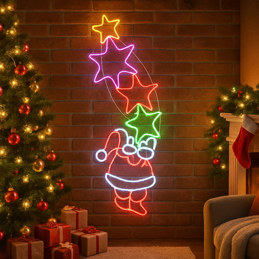 Lexi Lighting Starry Santa With Stars Rope Light Silhouette