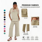 Willluxe® Women's 2-Piece Crew Neck Short Sleeve Casual Set – Soft Rayon Wide-Leg Pants Set