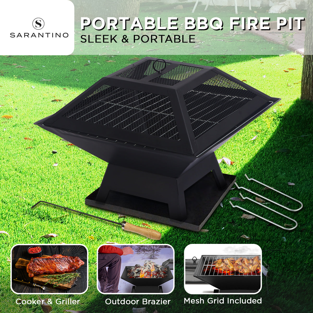 Wallaroo Portable 2-in-1 Outdoor Fire Pit with Cover for BBQ & Camping