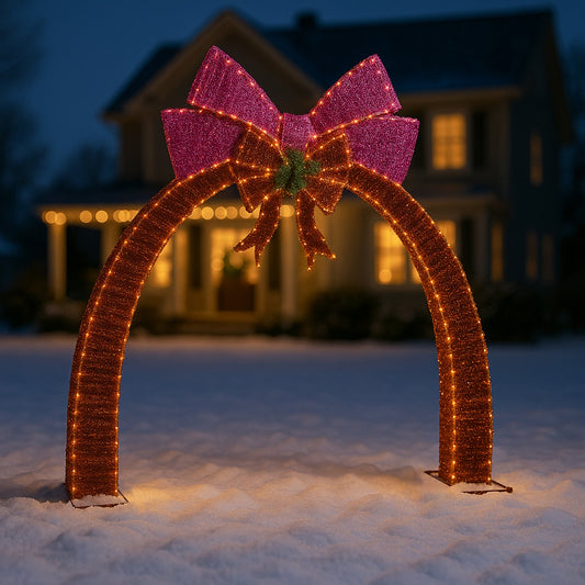 Lexi Lighting LED Tinsel Pink & Red Twin-Bow Arched Door