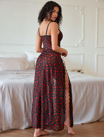 Willluxe® Lace Chemise Sexy Mesh Nightdress V Neck Side Split Nightgown Willluxe Store