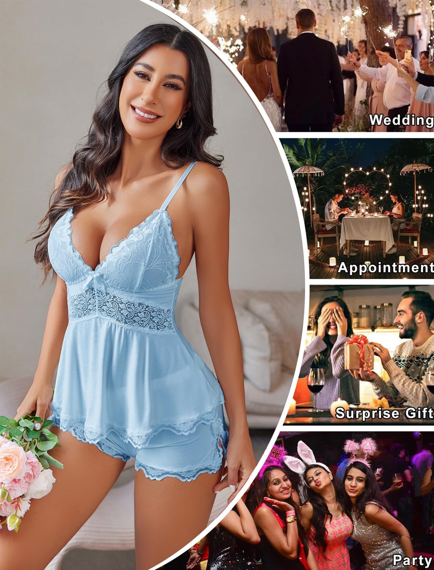 Willluxe® Sweetness Cami Lace Pajamas Sets Willluxe US