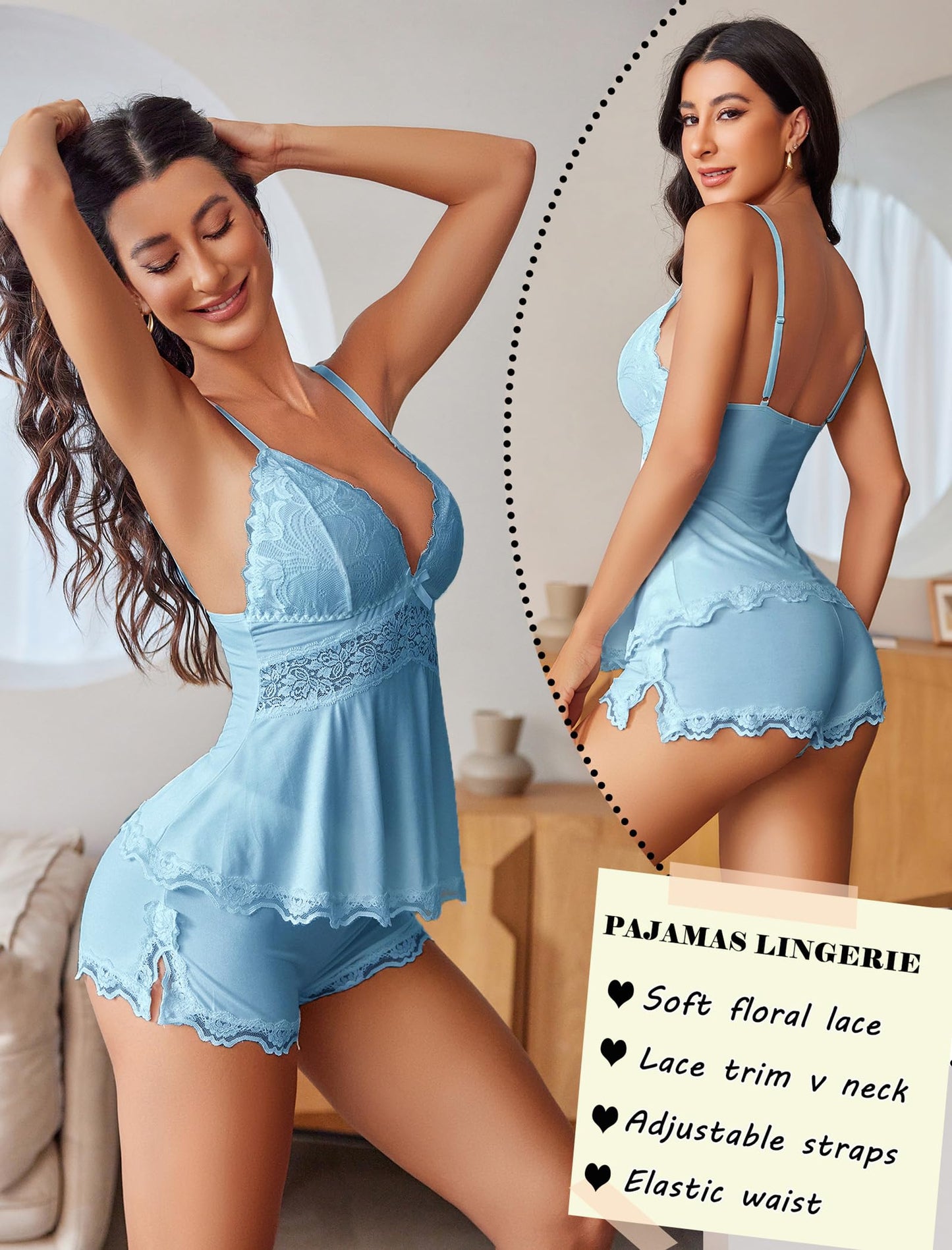 Willluxe® Sweetness Cami Lace Pajamas Sets Willluxe US