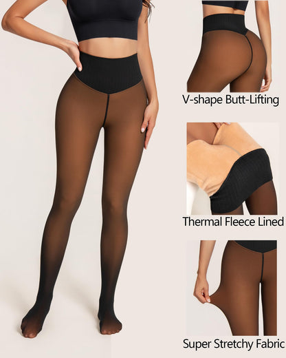 One-Seam & 4 Shades Fleece Lined Tights Willluxe Store