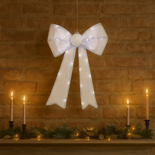 Lexi Lighting Battery Operated LED Lit Bow - Silver