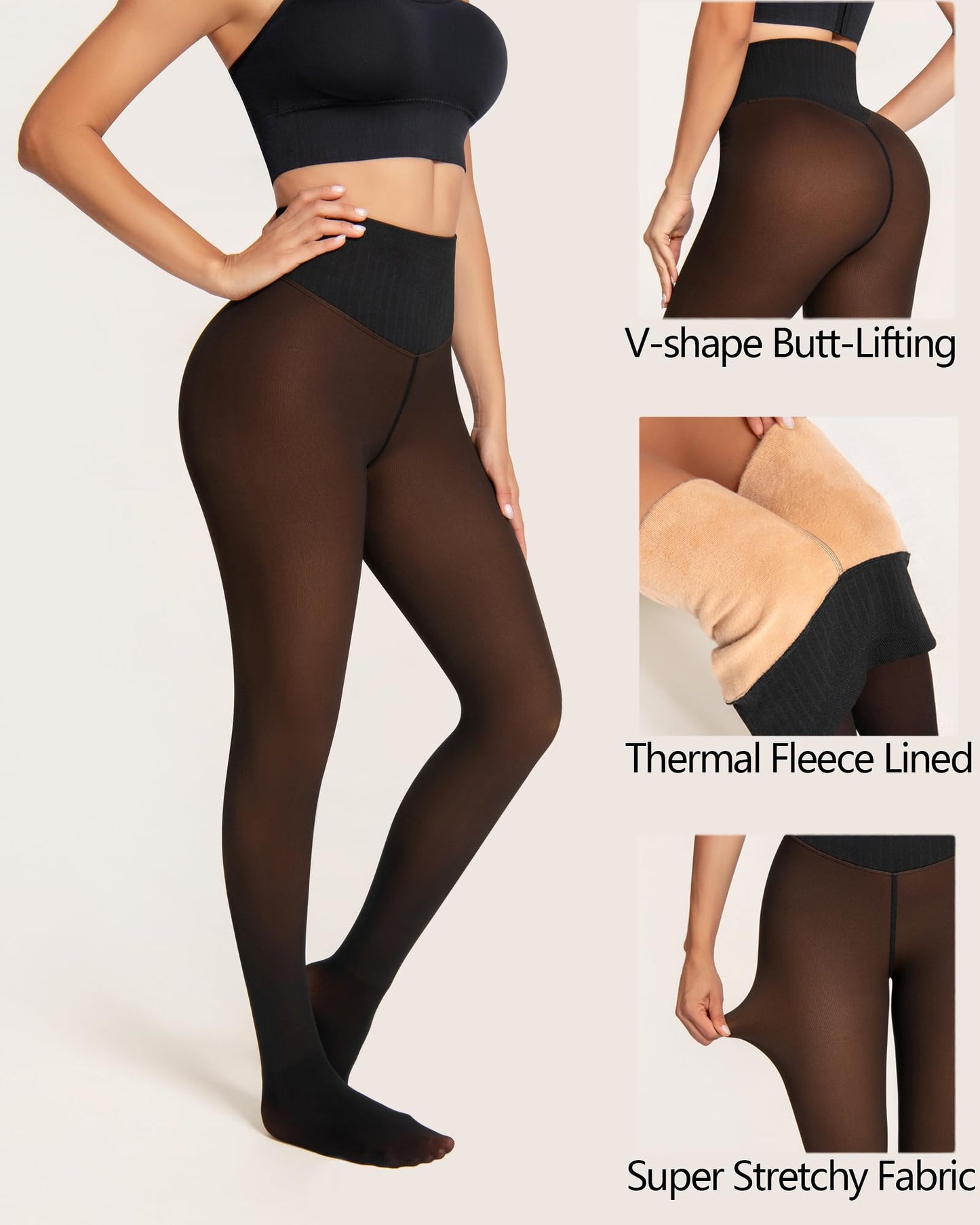 One-Seam & 4 Shades Fleece Lined Tights Willluxe Store