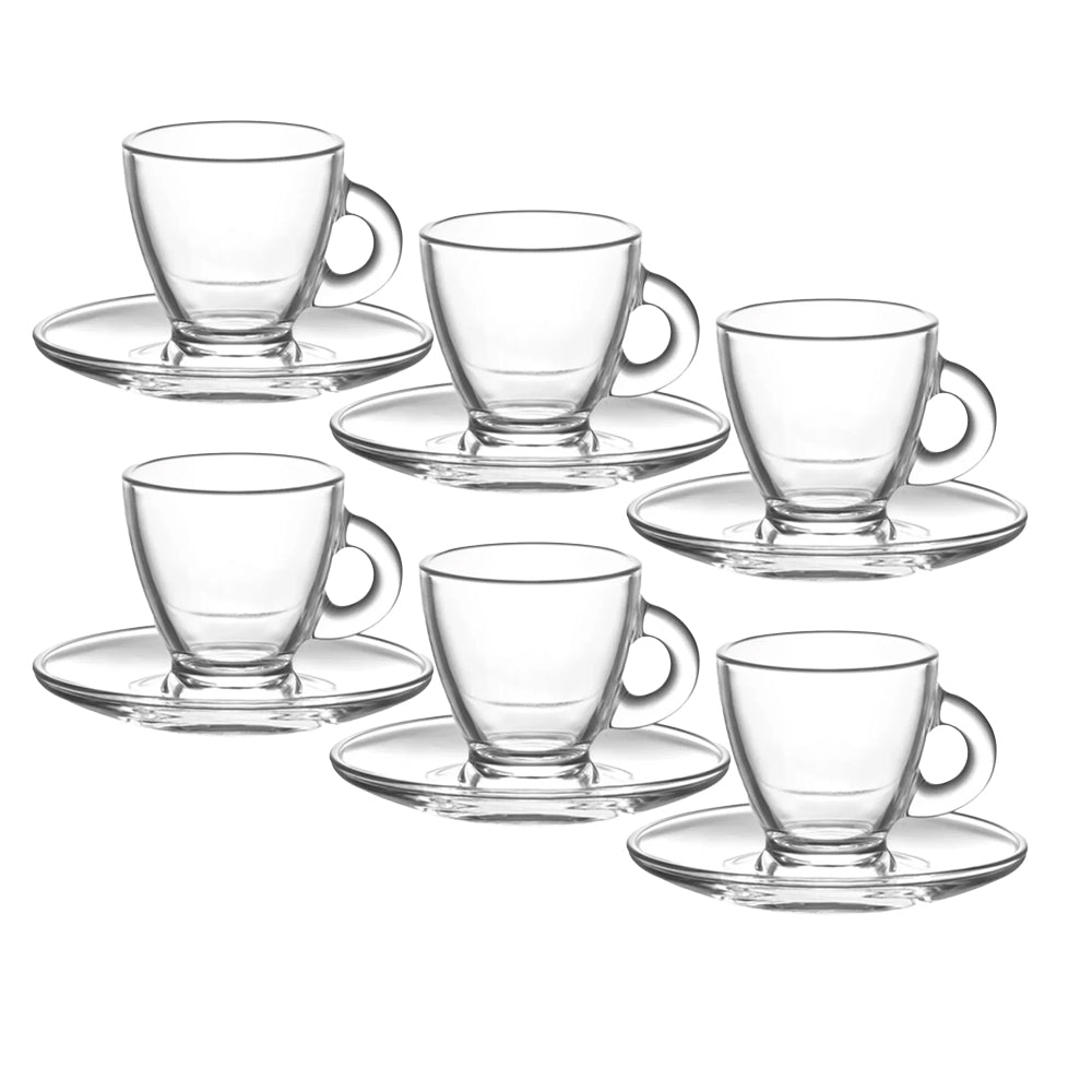 Classica 6pc Aurora Clear Glass Espresso Cup & Saucer Set Dishwasher Safe