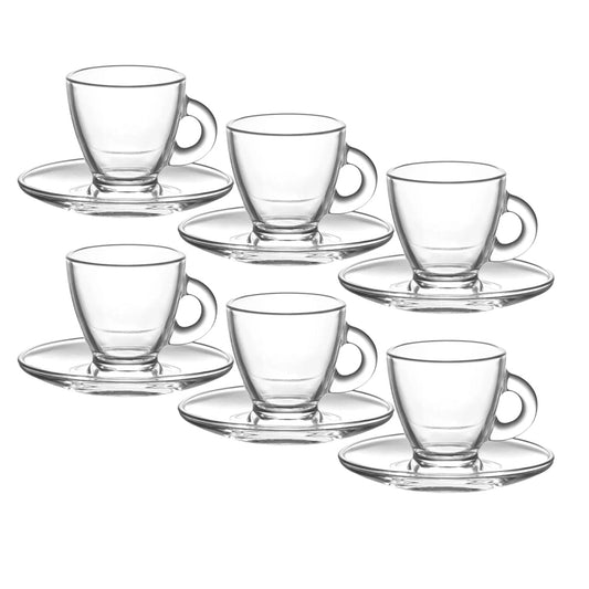 Classica 6pc Aurora Clear Glass Espresso Cup & Saucer Set Dishwasher Safe