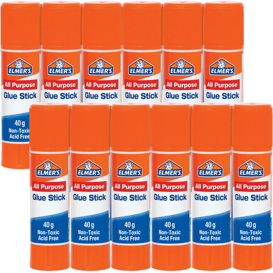 12x Elmers All Purpose School Glue Stick Clear 40G
