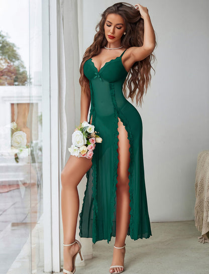 Willluxe® Lace Chemise Sexy Mesh Nightdress V Neck Side Split Nightgown Willluxe Store