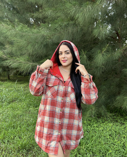 Plus Size Womens Flannel Plaid Shacket Long Sleeve Button Down Fleece Hooded Jacket Willluxe Store