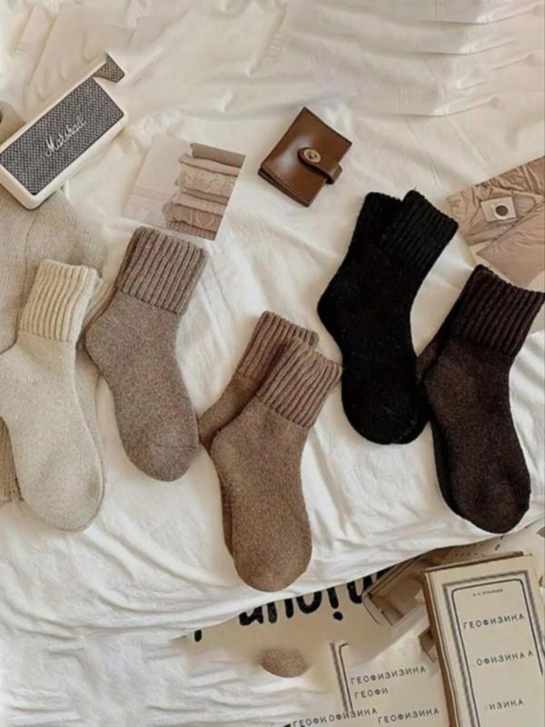 5 Pairs Women's Solid Mid-Calf Thick Cotton Socks WILLLUXE