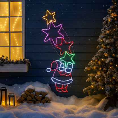 Lexi Lighting Starry Santa With Stars Rope Light Silhouette
