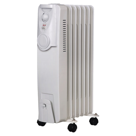 Heller HOCH7 1500 W Electric Portable 7‑Fin Oil Column Heater with Castor Wheels (White)