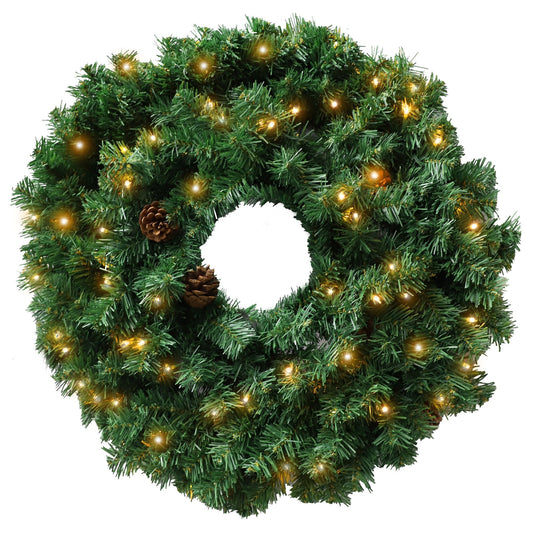 Christabelle 61cm Christmas Wreath  Yuletide Glow with Pine Cones and LED Lights Front Door Decoration