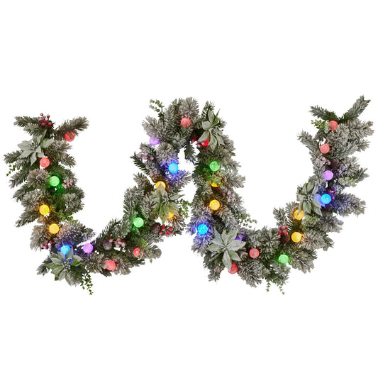 Christabelle 2.7m Snowy Christmas Garland with LED Coloured Baubles Lights Tree Decoration Ornament
