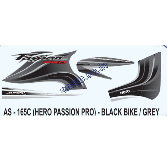 Graphics Sticker Set for Hero Passion Pro | Black Vehicle | Grey Sticker | Both Sides
