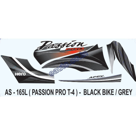 Graphics Sticker Set for Hero Passion Pro | Type 4 | Black Vehicle | Grey Sticker | Both Sides