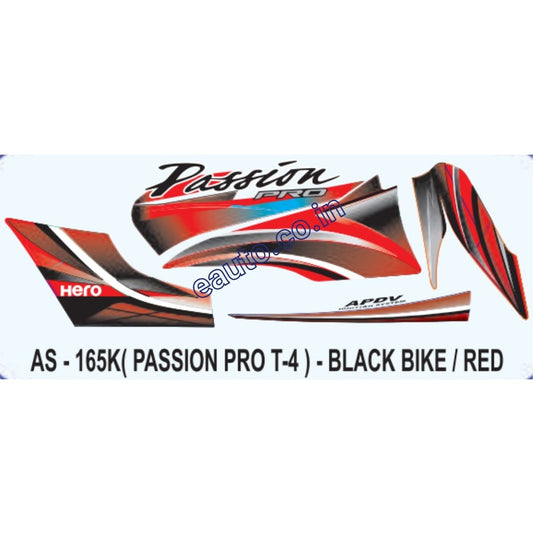 Graphics Sticker Set for Hero Passion Pro | Type 4 | Black Vehicle | Red Sticker | Both Sides