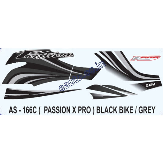 Graphics Sticker Set for Hero Passion X Pro | Black Vehicle | Grey Sticker | Both Sides