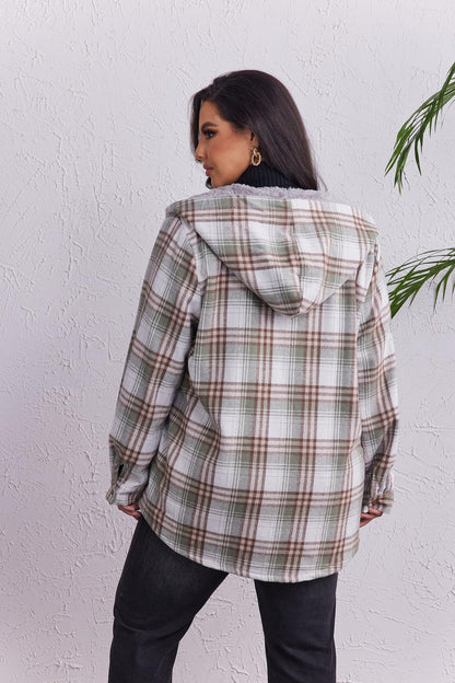 Plus Size Womens Flannel Plaid Shacket Long Sleeve Button Down Fleece Hooded Jacket Willluxe Store