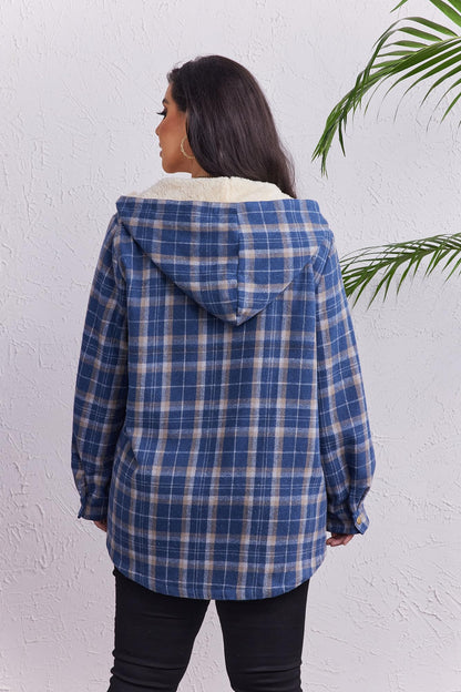 Plus Size Womens Flannel Plaid Shacket Long Sleeve Button Down Fleece Hooded Jacket Willluxe Store