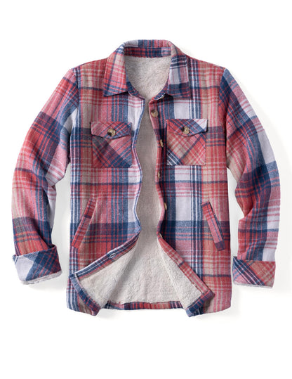 Plus Size Womens Flannel Plaid Shacket Long Sleeve Button Down Fleece Hooded Jacket Willluxe Store