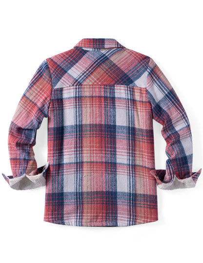 Plus Size Womens Flannel Plaid Shacket Long Sleeve Button Down Fleece Hooded Jacket Willluxe Store