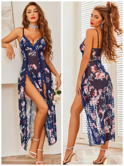 Willluxe® Lace Chemise Sexy Mesh Nightdress V Neck Side Split Nightgown Willluxe Store